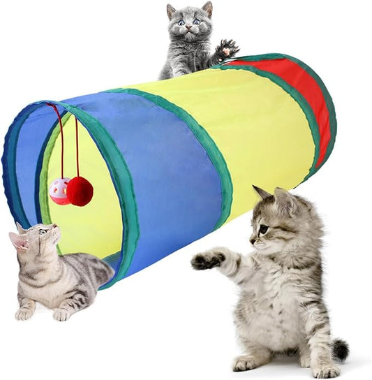 Rainbow Cat Tunnels with Interactive Ball Indoors Cats Play Tunnel for Indoor Tube Large Cat Toy Kitten Kitty Rabbt (2 Way)