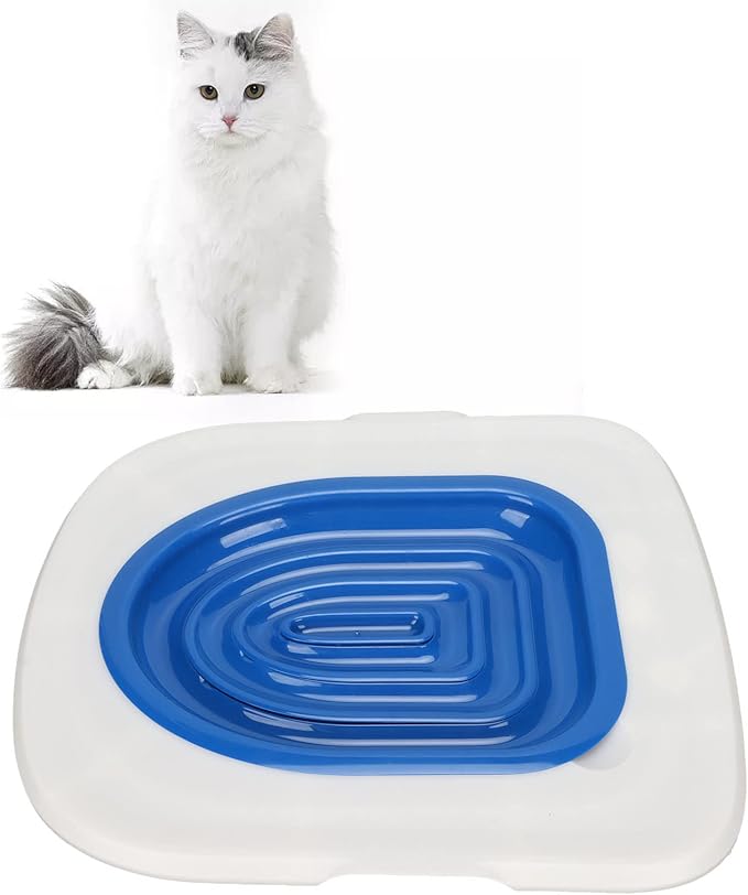 Cat Toilet Training Kit,Cat Toilet Trainer Reusable Safe Easy to Install Removable for Home (White Tray, 1 Blue Inner Support)