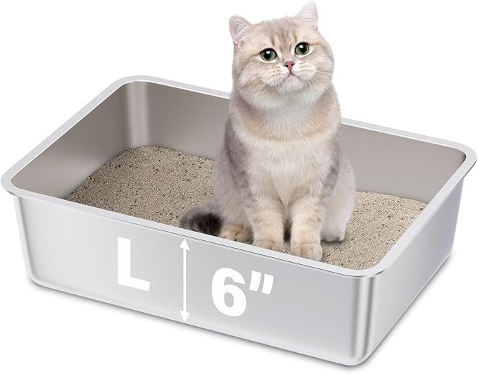Stainless Steel Litter Box,19.7"x13.7"x6" Large Metal Litter Box for Kitty/Cat/Rabbits, Easy to Clean, Non Stick Litterbox No Smell for Adult Cats