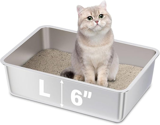 Stainless Steel Litter Box,19.7"x13.7"x6" Large Metal Litter Box for Kitty/Cat/Rabbits, Easy to Clean, Non Stick Litterbox No Smell for Adult Cats