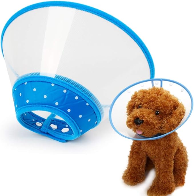 Pet Cone Recovery Dog Cone Adjustable Dog Collar Clear Padded Collar with Breathable Soft Edge, Plastic Puppy Cone Protect The Neck Surgery Recovery, Designed for Cats and Puppies (Large, Blue)