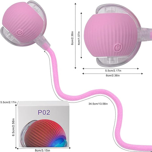 Interactive Cat Dog Toy Ball: Indoor Small Automatic Moving Smart Rolling Fun Pet Game with Led Light and String Tail for Motion Activated, Cute Kitten Puppy Present, Exercise Wheel Supplies (Pink)