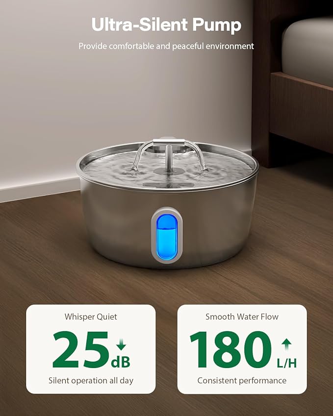 Cat Water Fountain Stainless Steel - 3.2L/108oz Pet Water Fountain for Cats Indoor - Automatic Pet Watering Dispenser (4 Filters)