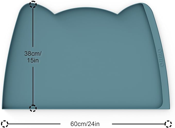 OHMO Dog Food Mat(Light Blue, 24 * 15'') w/Residue Collection Pocket Silicone Pet Feeding Mat for Floor High Edges Anti Spills Waterproof Cat Water Bowl Tray, Easy Clean Placemat