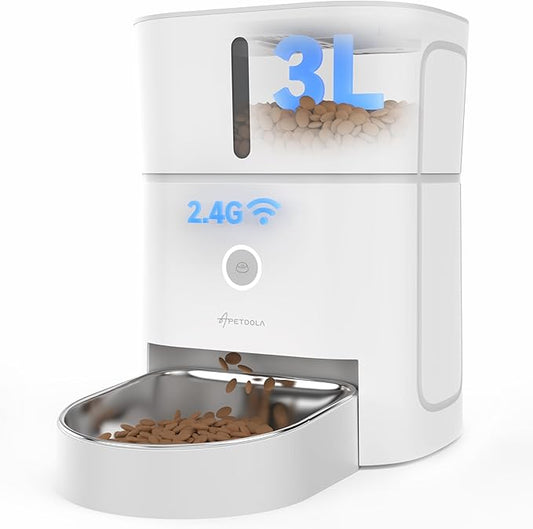 Automatic Cat Feeder, 5G & 2.4G Wi-Fi Cat Food Dispenser with APP Control, 3L Timed Pet Feeder for Pet Dry Food, 1-10 Meals Per Day