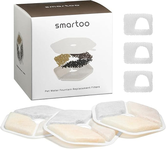 3 Packs Official Replacement Filters and 3 Packs Sponges for 152oz/4.5L Wireless Cat Water Fountain PTM-643