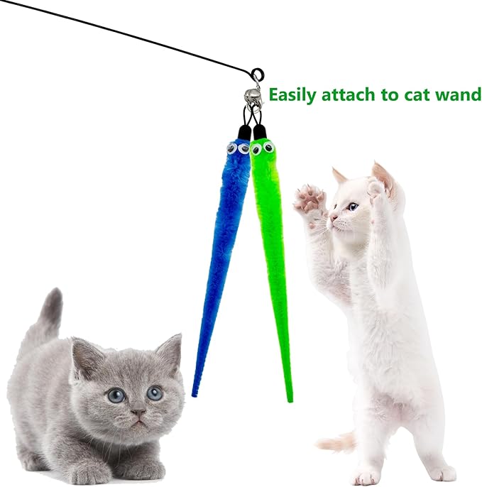 18 Pieces Cat Worm Toy Refills, Cat Toys Wand Replacement Attachments Assorted Worm Toy for Indoor Cats