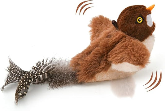 Small Flappy Bird Cat Toy, Interactive Flapping Wings（No Flying） and Chirping Bird Cat Toy, Simulated Sparrow Catnip Toy for Indoor Cats and Kittens, Rechargeable, 5.51×4.72×1.97 Inches