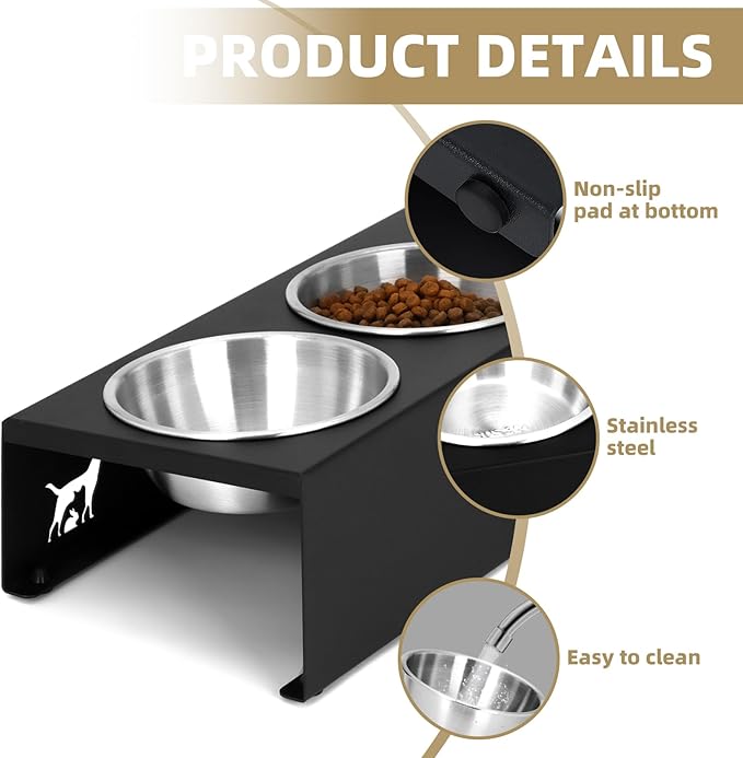 Elevated Cat Food Bowl,15°Tilted Stand Anti Vomiting Raised Cat Dishes for Food and Water,3 Stainless Steel Bowls,Non-Slip No Spill,Cats and Puppy