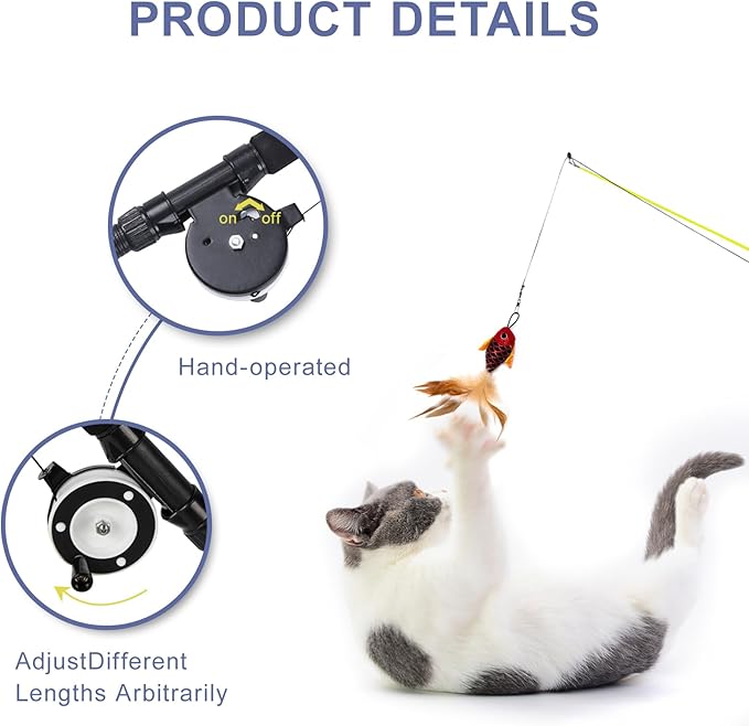 SILVERVINE Magic Cat Toy Wand with Fish – Interactive Cat Toys for Indoor Cats, Kittens & Bored Adults | Adjustable Fishing Pole Teaser with Feathers（Random Selection of 1 Out of 2）