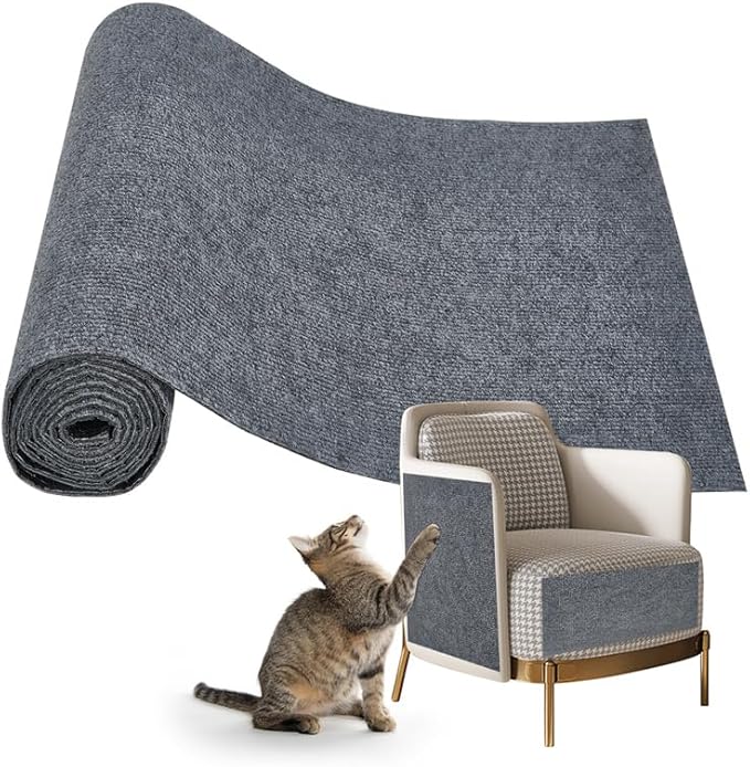 Cat Scratch Couch Furniture Protector,Trimmable Self-Adhesive Carpet, DIY Climb Cat Scratcher Mat for Covering Cat Tower and Couch Protector from Cat Claws(LightGrey,39.3x15.8In)