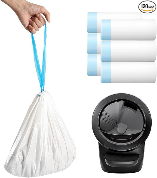 120pcs Cat Litter Bags for Litter Robot 4, Automatic Self Cleaning Cats Litter Box Waste Bags for Self-Cleaning Cat Box Multiple Cats Liners with Drawstring Pet Self Cleaning Waste Boxes Bags Liners