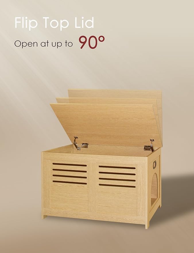 DINZI LVJ Litter Box Enclosure, Flip Top Litter Box Furniture, Hidden Cat Washroom, Wooden Cat House, End Table, 31.5" L x 19.7" W x 19.7" H, Good Ventilation, Easy to Assemble, Natural