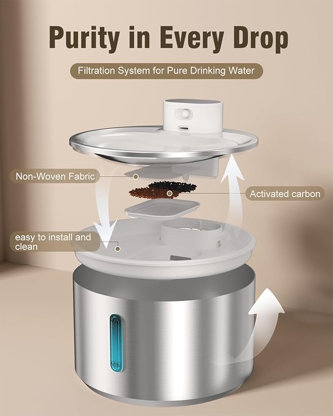 QANYI Wireless Cat Water Fountain Stainless Steel, 140oz/4L Cat Drinking Fountain Large Battery Operated with 3 Filters, Cordless Pet Water Fountain for Cats Dogs Indoor with Motion Sensor