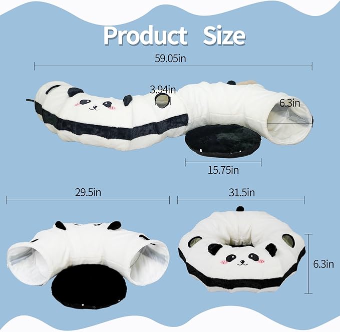 Cat Tunnel Bed for Indoor Cats - Cute Cat Donut with Washable Circle Cushion, Round Pet Play Tunnel Toy,Peekaboo for Kitten, Puppy, Rabbit, Ferret(Panda)