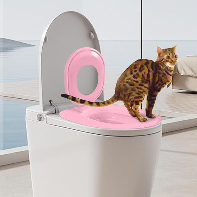 Cat Toilet Seat Training Kit,Removable Pet Toilet Training System,Washable Cleaning Pad for Cats,Reusable Plastic Trainer for Pet Cleaning,Portable Trainer for Home Pet Shop Pet Care (Pink)