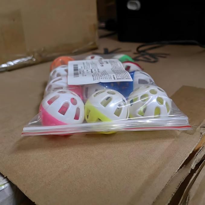 12PCS 4CM Cat Toy Ball with Bell, Pet Ball Kitten Toy with Bell Cat Jingle Balls for Cats Kitten, Plastic Jingle Balls Pounce Chase Rattle Toys, Random Color