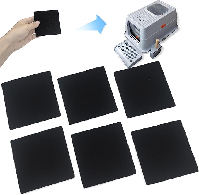 NewKe 6 Pack Activated Carbon Replacement Filters for HAPAW Stainless Steel Litter Box with Lid, Activated Charcoal Filters Compatible with SZEE XL Stainless Steel Litter Box