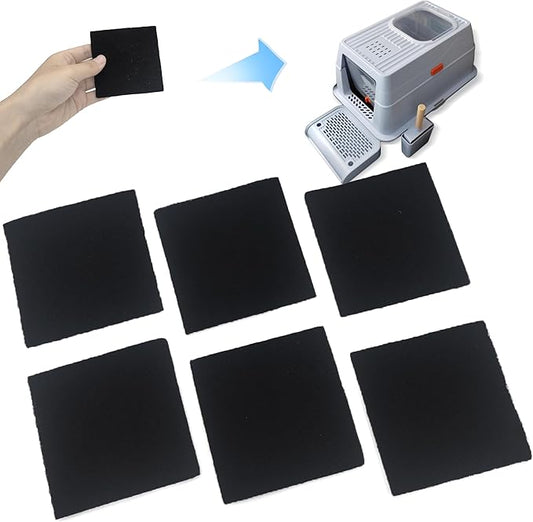 NewKe 6 Pack Activated Carbon Replacement Filters for HAPAW Stainless Steel Litter Box with Lid, Activated Charcoal Filters Compatible with SZEE XL Stainless Steel Litter Box