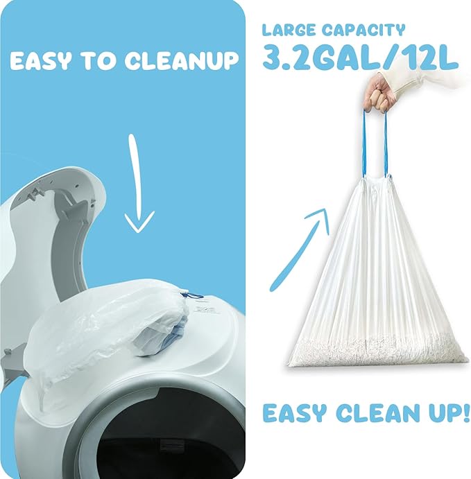 60 Count Cat Litter Box Liners for Self-Cleaning Cat Litter Box, Replacement Kitty Litter Liners, 4 Rolls Drawstring Waste Bags for Small Automatic Litter Boxs, 19.7 x 17.7 Inches（4 Packs/60 Counts）