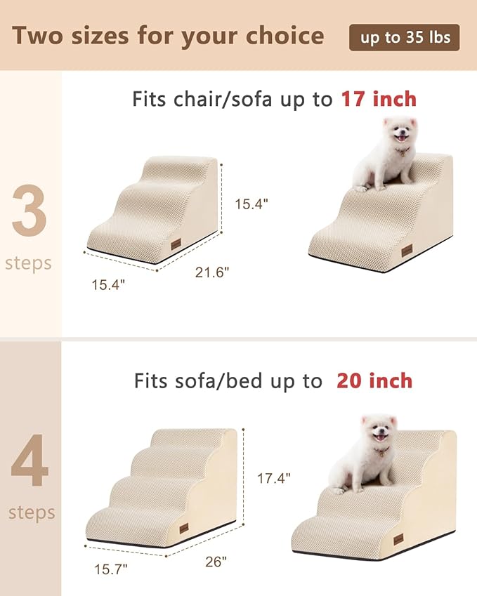 Dog Stairs for Small Dogs,3 Step Dog Ramp for Couch and Bed,Pet Stairs with Non-Slip Bottom for Old Cats,Indoor Pet Steps,Comfort,Durable,15.4" H