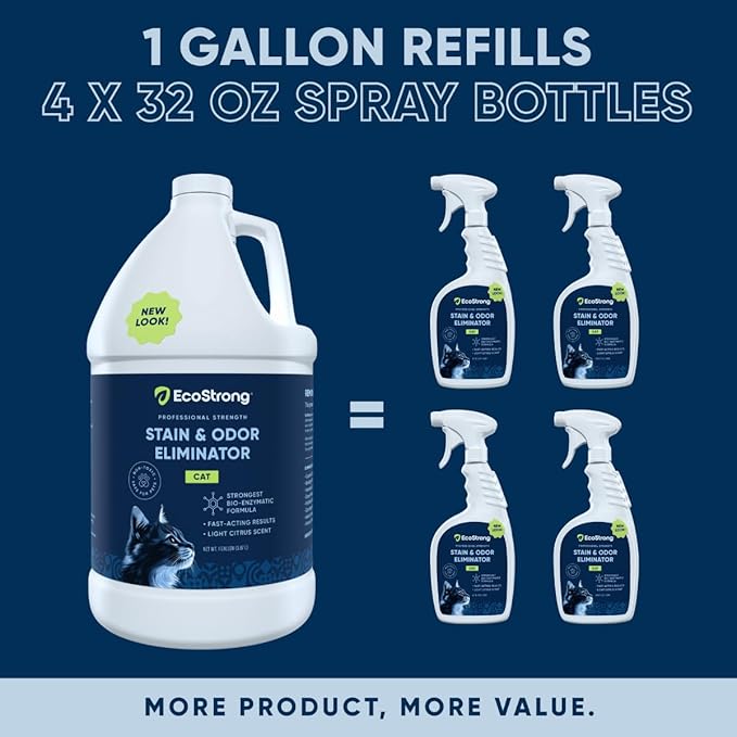 Cat Stain And Odor Remover| Enzyme Urine Odor Neutralizer - Stain Remover for Carpet, Litter Boxes, Bedding, and Laundry [Citrus Scent Gallon Value Size]
