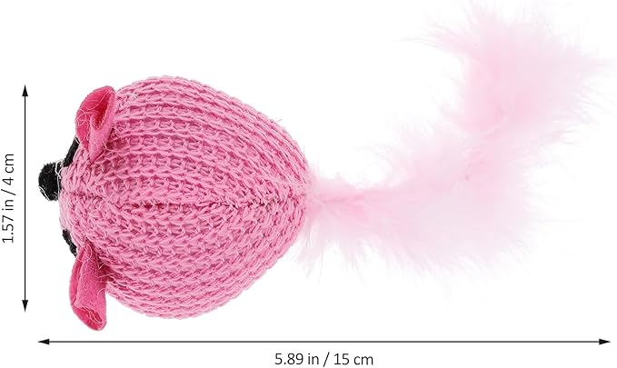 LOGOFUN Cat Toy Knitted Mouse Kitten Toy with Feather Plush Mouse Shaped Pet Interactive Accessory for Indoor Home Animal Supplies - Pink