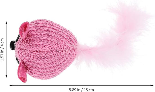 LOGOFUN Cat Toy Knitted Mouse Kitten Toy with Feather Plush Mouse Shaped Pet Interactive Accessory for Indoor Home Animal Supplies - Pink