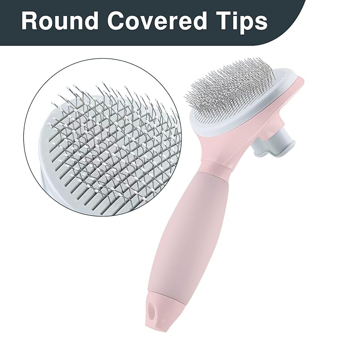 Cat Hair Brush, Soft Silicone Self Cleaning Brush for Short and Long Haired Cats, Pink Pet Grooming Comb, Cat Shedding Brushes