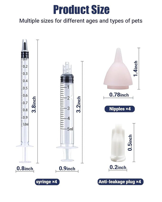 Pet Nursing Bottle, Nursing Bottle Kits, Kitten Bottle Feeding Kit, Fit for Feeding Newborn Puppies, Kitten, with 6 Replacement Nipple for Nursing Puppy Milk