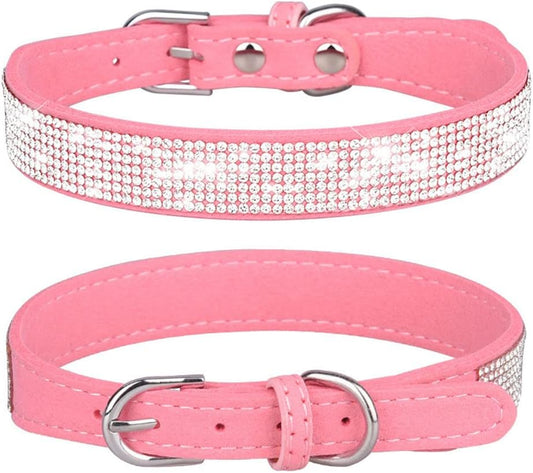 Small Dog Collar with Rhinestone Crystal Diamond Colorful Bling Girl Cat Collars Pink XXL