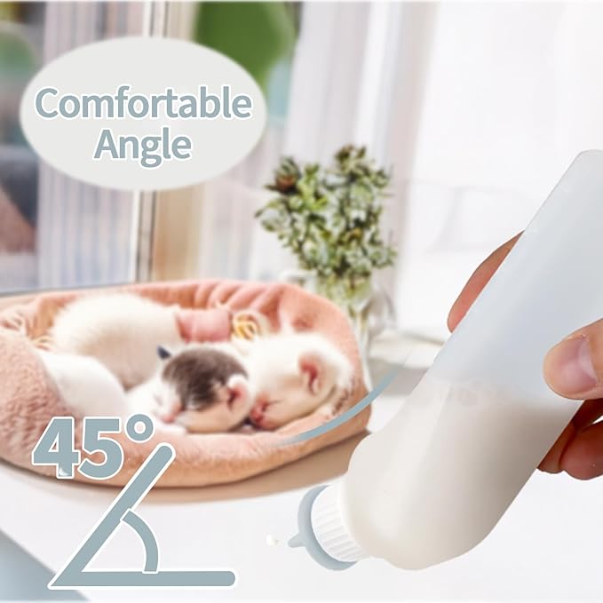 5Pack Kitten Bottle for Nursing Puppy Milk Kitten Bottles Feeding Kit Silicone Nipple for Newborn Pets Kittens, Puppy,Squirrel (Grey)