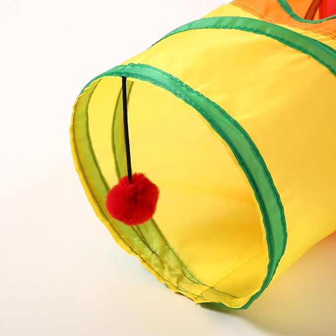 ‌Coolcandy Cat Tunnel & Interactive Cat Toy Indoor, Long Straight Through Tunnel Toys for Indoor Cats, Collapsible Interactive Peekaboo Cave with Play Ball, for Multi-Way Play & Small Animals