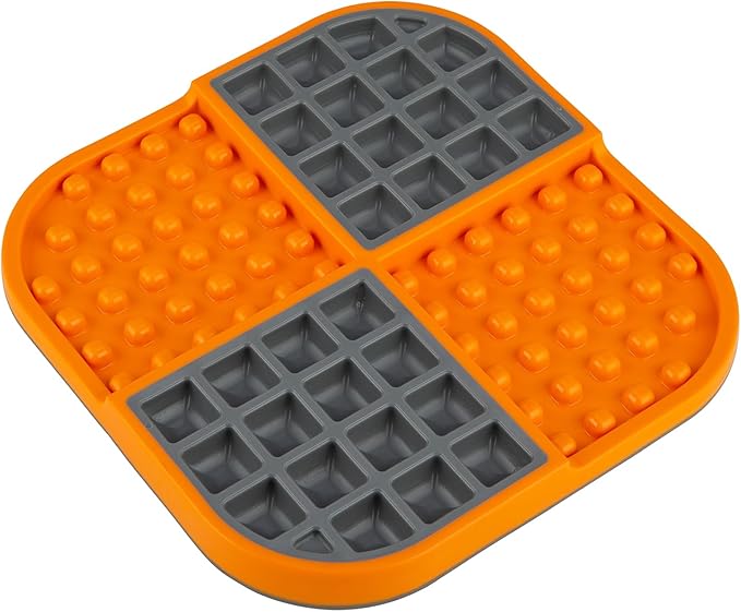LickiMat Slomo, Cat Slow Feeder Lick Mat, Boredom Anxiety Reducer; Perfect for Food, Treats, Yogurt, or Peanut Butter. Fun Alternative to a Slow Feed Cat Bowl or Dish, Orange