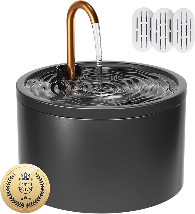 Ceramic Cat Water Fountain - 2.1L/71oz - All-Ceramic Body & Pure Copper Water Spout - Automatic Pet Drinking Fountain for Cats Indoor with Ultra-Quiet Pump, and 3Pcs Filter & Sponge (Black)