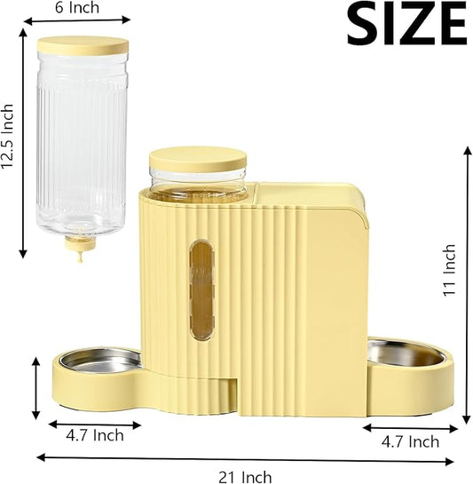 Automatic Cat Food Feeder and Water Dispenser,2 in 1 Gravity Cat Feeder and Water Dispenser with Stainless Steel Bowl,2 Pack Large Capacity Self Feeding for Small Medium Pets Puppy Kitten