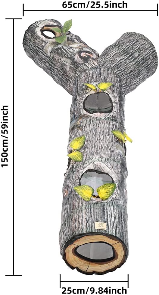 Cat Tunnels for Indoor Cats - Interactive Tree Trunk Cat Activity Play Tunnels with Peek Holes, Collapsible Pet Tube Puzzle Hunt Chase Training Center Toys for Kitten, Ferret, Small Animals