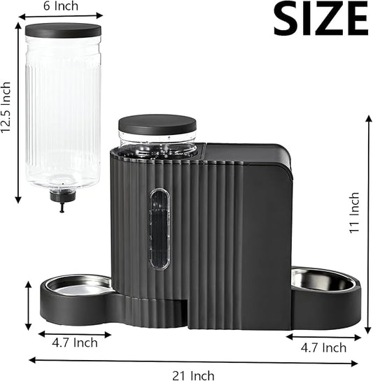 Automatic Cat Food Feeder and Water Dispenser,2 in 1 Gravity Cat Feeder and Water Dispenser with Stainless Steel Bowl,2 Pack Large Capacity Self Feeding for Small Medium Pets Puppy Kitten