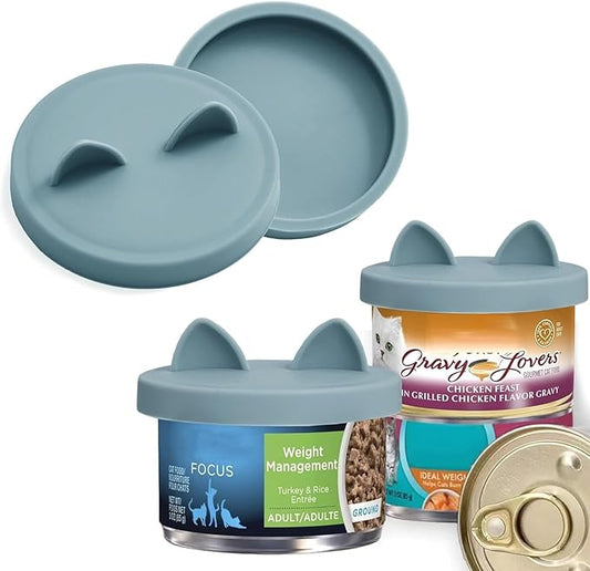 OHMO 2 Pack Cat Food Can Lids, Small Size (3 oz) Silicone Pet Food Can Lids Covers for 2.5 oz Cat Food Cans, Light Blue