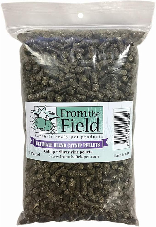 from The Field | No Mess Catnip Pellets – Bulk 1 Pound Bag | Compressed, Potent USA-Grown Catnip & Silver Vine | Resealable Bag | Safe for Play & Nibbling | Long-Lasting, Eco-Friendly Cat Treat