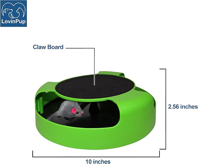 Interactive Cat Scratcher Toy with Spinning Mouse Toy for Cats, Toy with Scratching Board and Running Mouse, Fun Cat Stimulating Toy, No Batteries Required. Endless Fun for Your Kitties