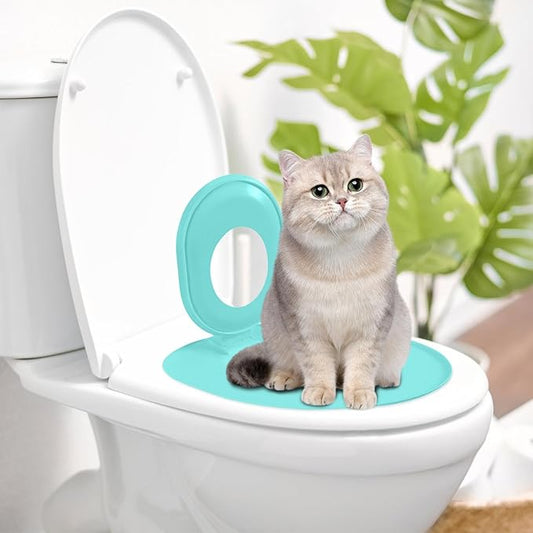Cat Toilet Seat Training Kit,Removable Pet Toilet Training System,Washable Cleaning Pad for Cats,Reusable Plastic Trainer for Pet Cleaning,Portable Trainer for Home Pet Shop Pet Care (Blue)