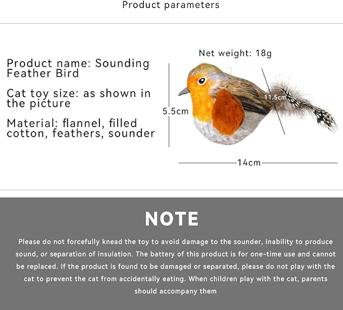 Natural Catnip Cat Toys Attract Cats to Play to Satisfy Cat's Natural Hunting Instintion Interactive Cat Toy with Lifelike Chirp Sound Box Kitten Toy Real Feather Birds Cats Toy (Red Bird)