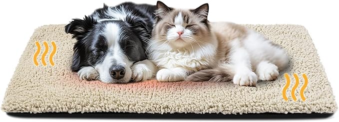 Dog Bed Mat Self Heating Pad for Large Medium Dogs, Dog House Bed Crate Pad for Sleeping Self Warming Pet Bed Puppy Blanket with Removable Washable Cover, Brown 48 Inches