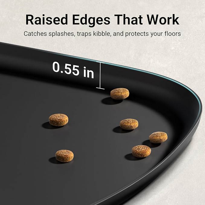 DownyPaws Dog Food Mats for Floors Waterproof, BPA Free Silcone Dog Bowl Mat, Non-Slip Pet Feeding Mat with High Raised Edge, Cat Placemat for Messy Drinkers, 18"×12.5", Black