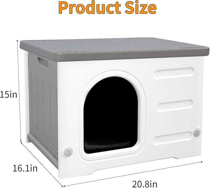 Plastic 100% Insulated Outdoor Cat House with Insulated Liner, Outdoor Cat Houses for Winter, Waterproof Outside Cat Shelter, Clean and Assemble Easily-Grey