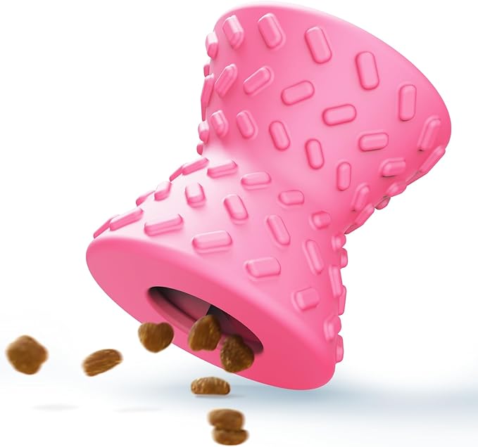 Puppy Toys, Dog Toys for Small Dogs, Treat Toy for Traning, Interactive Toy, Dog Treat Dispenser Toy, Natural Rubber Dumbbell Shaped(Pink)