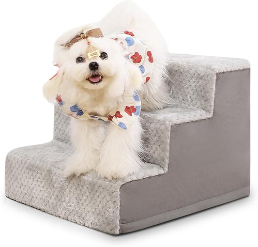 Dog Stairs for Small Dogs,13" H,3-Step Dog Steps for High Bed,Couch,Pet Stairs for Dogs and Cats Climbing with Non-Slip Bottom and Washable Cover,Light Grey