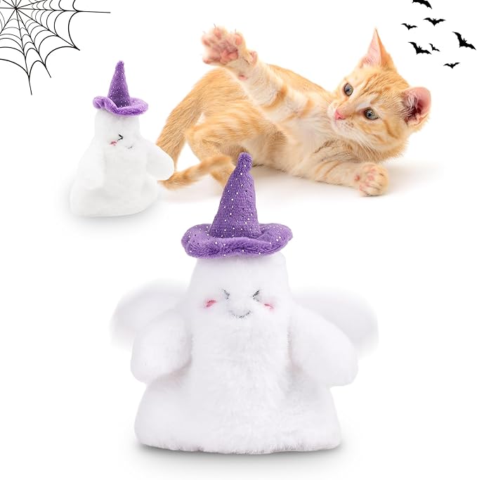 Halloween Catnip Toys, Flapping Ghost Catnip Toy, Interactive Kitten Exercise Toys for All Cat Breeds Play Alone, Never Boredom
