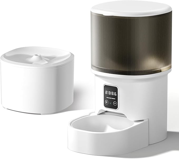 Automatic Cat Feeder & Water Dispenser, 4L Programmable Timed Cat Dry Food Dispenser with Dual Power, 3L Pet Fountain with Filter, 32dB Ultra-Quiet
